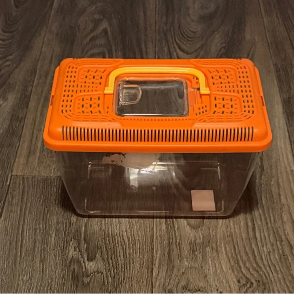 Clear Plastic Critter Carrier with Orange Ventilated Lid